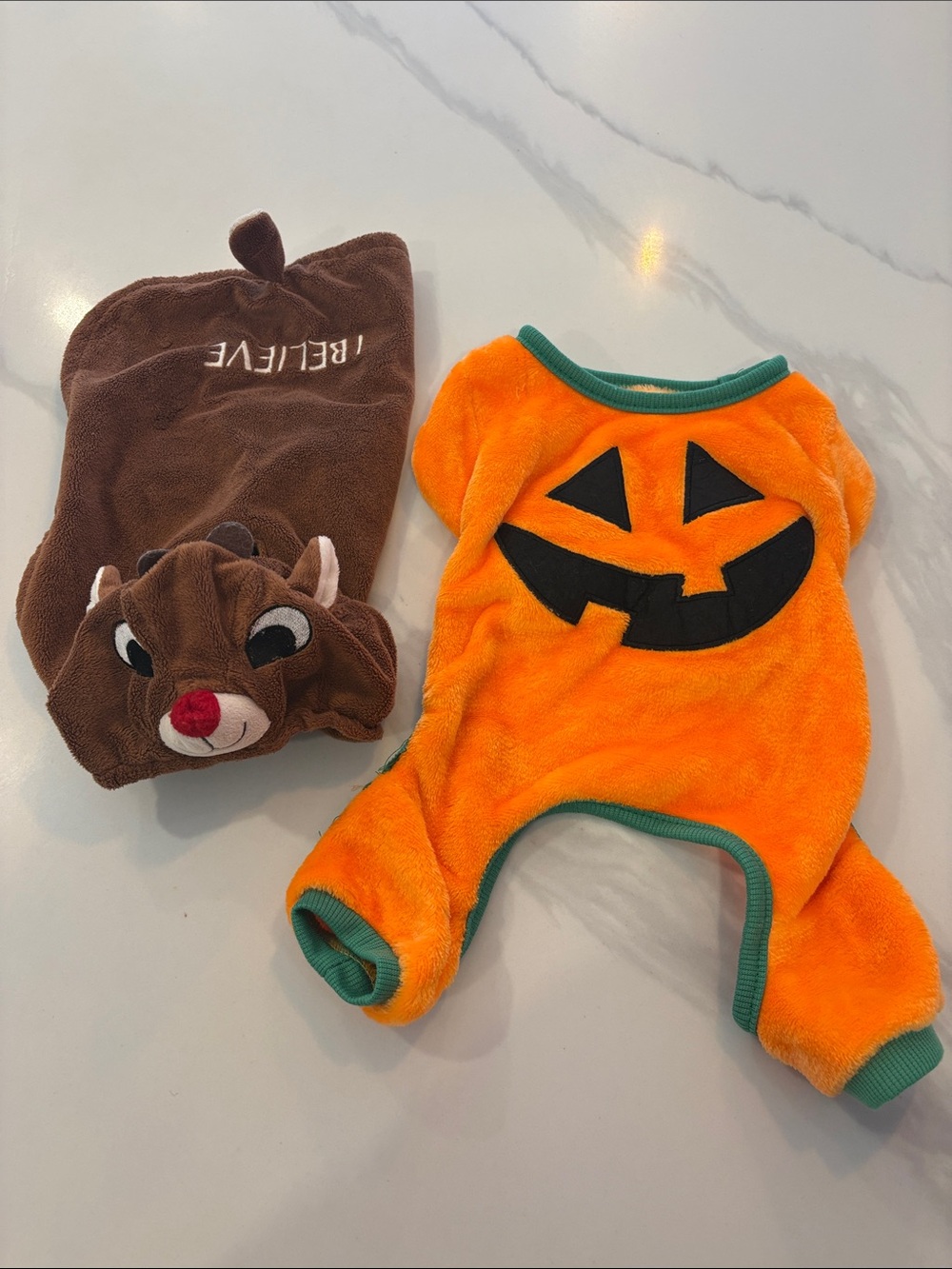 2-Dog Halloween costumes 5-12lbs
Pumpkin  Plush 
Rudolph the Red Nosed Reindeer